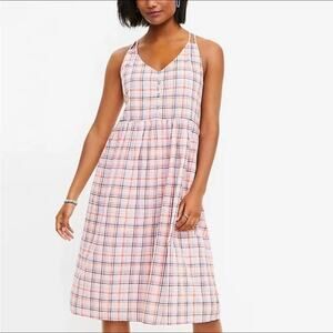 NWT Loft Multi Color Plaid Strappy Spring Midi Dress Plus Size